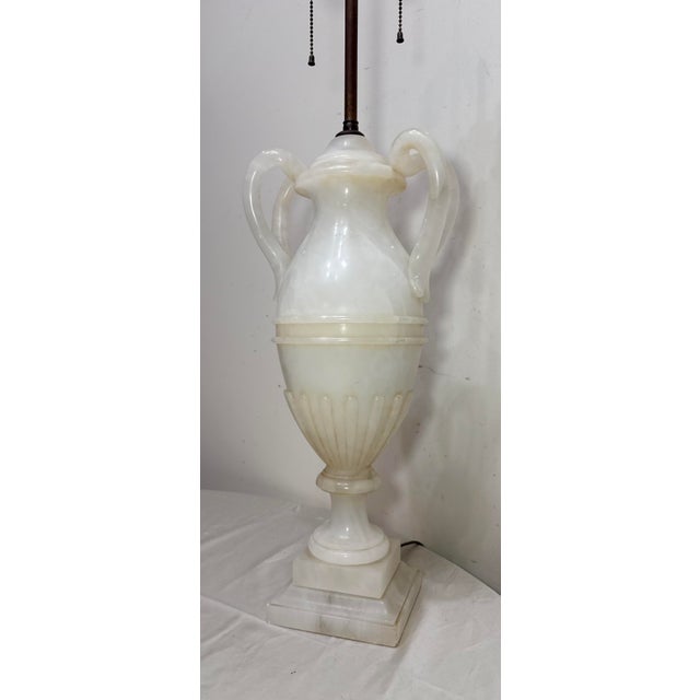 Antique Italian Hand Carved Alabaster Marble Stone Urn Style Electric Table Lamp For Sale - Image 4 of 14