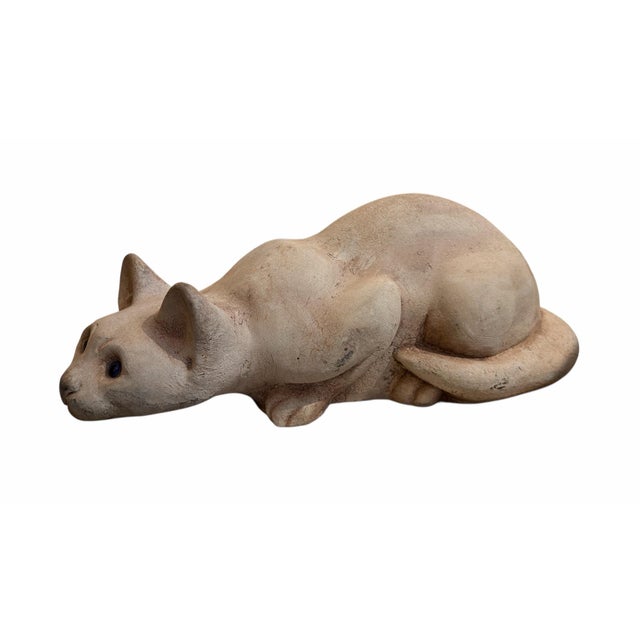 English Whimsical Stone Cat Sculpture Doorstop With Glass Eyes For Sale - Image 3 of 6