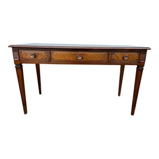 Vintage Regency Style Mahogany Satinwood and Ebony Inlaid 3 Drawer Writing Table Desk by National Mt Airy For Sale