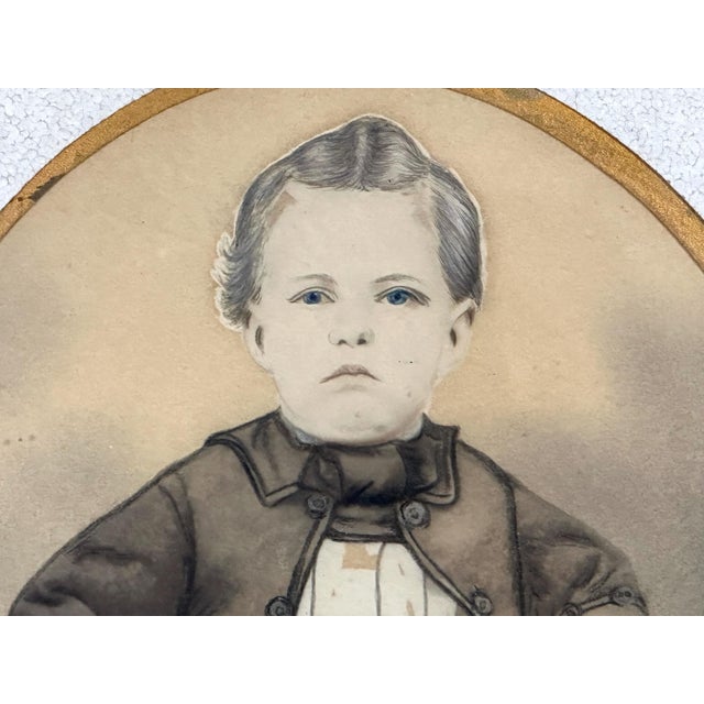 19th Century 19th Century Victorian Framed Pastel & Watercolor Portrait Painting of Young Boy For Sale - Image 5 of 10