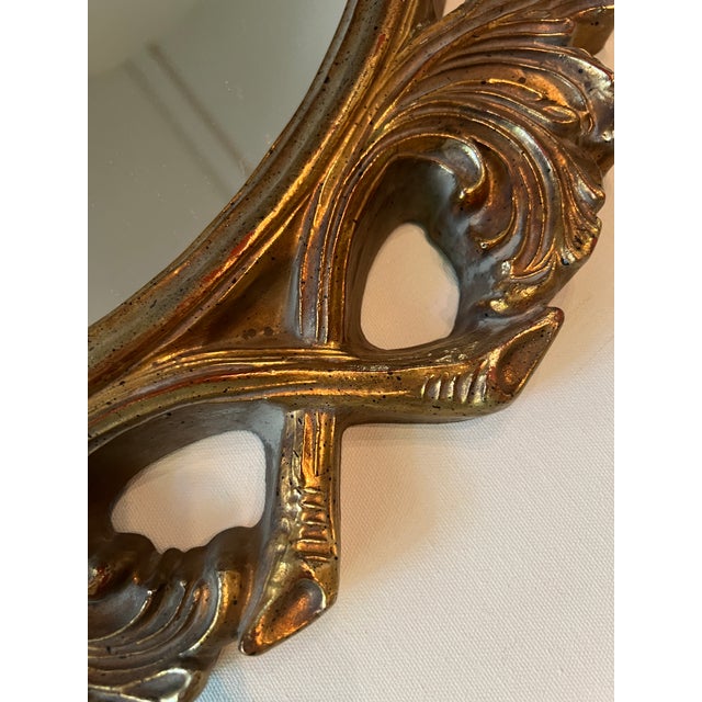 Wood Vintage Hollywood Regency Oval Mirror For Sale - Image 7 of 14