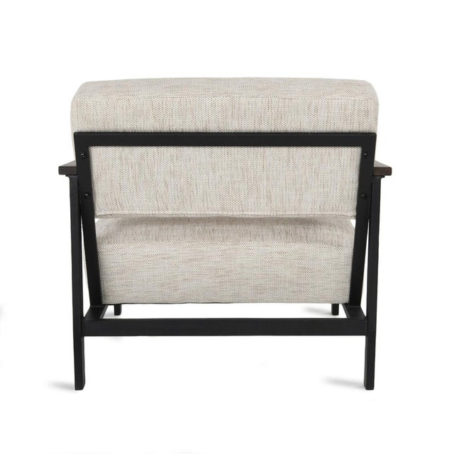 Iron Frame Oak & Linen Arm Chair For Sale - Image 4 of 9