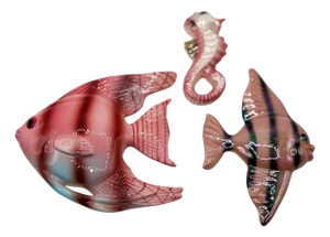 1950s MCM Ceramic Angel Fish & Seahorse 3 Piece Wall Sculpture Set by Freeman McFarlin
