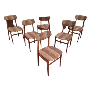 Chairs with Teak Frame and Padded Seat, 1960s, Set of 6 For Sale