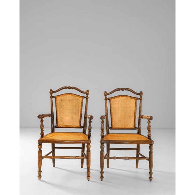 1900s French Louis XIII Wooden Armchairs With Cane Seats & Backs - A Pair For Sale - Image 9 of 18