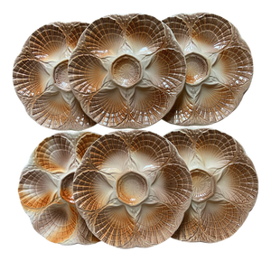 French Majolica Oyster Shell Plates from Sarreguemines, 1950s, Set of 6