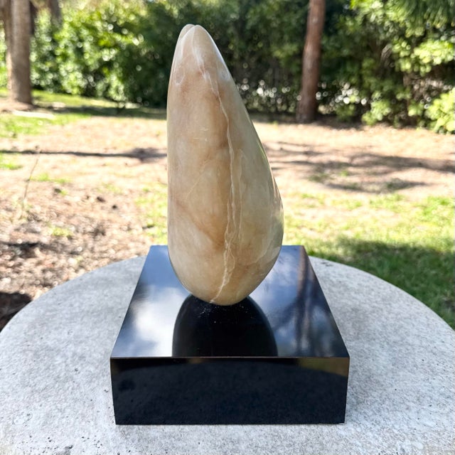 Stone Vintage Modernist Hand Carved Marble Fish Sculpture or Black Laminate Base For Sale - Image 7 of 9