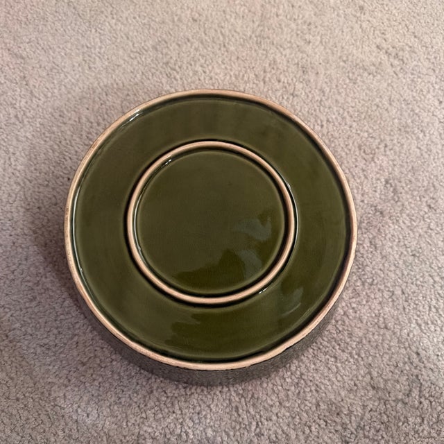 Vintage Rustic Green Glazed Majolica-Style Vegetable Serving Dish With Handles For Sale In New York - Image 6 of 7