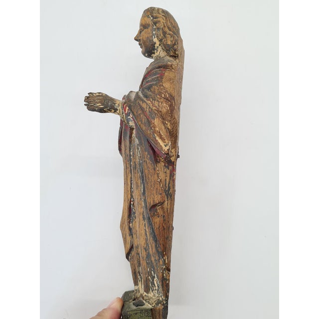 Antique Wooden Statue of Salvator Mundi, 1700s For Sale - Image 4 of 15