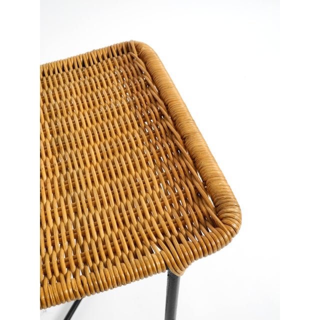 Mid-Century Modern Rattan Stool with Black Iron Frame, 1950s For Sale - Image 14 of 18