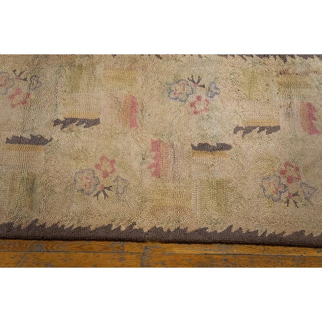 Vintage Mid Century Ivory Minimalist American Folk Art Hooked Hallway Runner Rug For Sale - Image 9 of 10