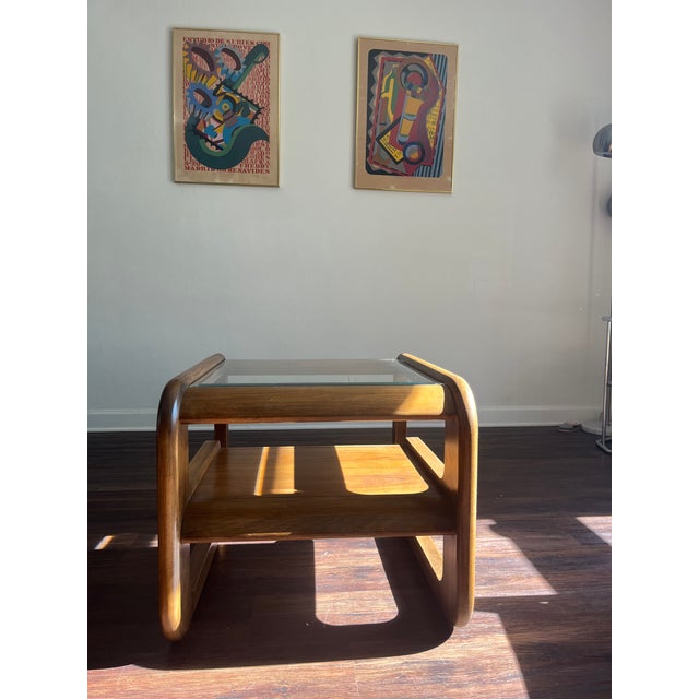 Brown 1970s Postmodern Walnut Waterfall Coffee Table Attributed to Lou Hodges for Mersman For Sale - Image 8 of 10
