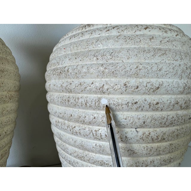 1980s Vintage Ribbed Design Ceramic Table Lamps - a Pair For Sale - Image 10 of 11