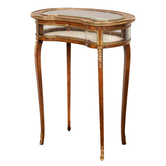 French Antique 19thC French Louis XV Ormolu & Walnut Bijouterie Jewelry Table Vitrine, 1880 For Sale - Image 3 of 15