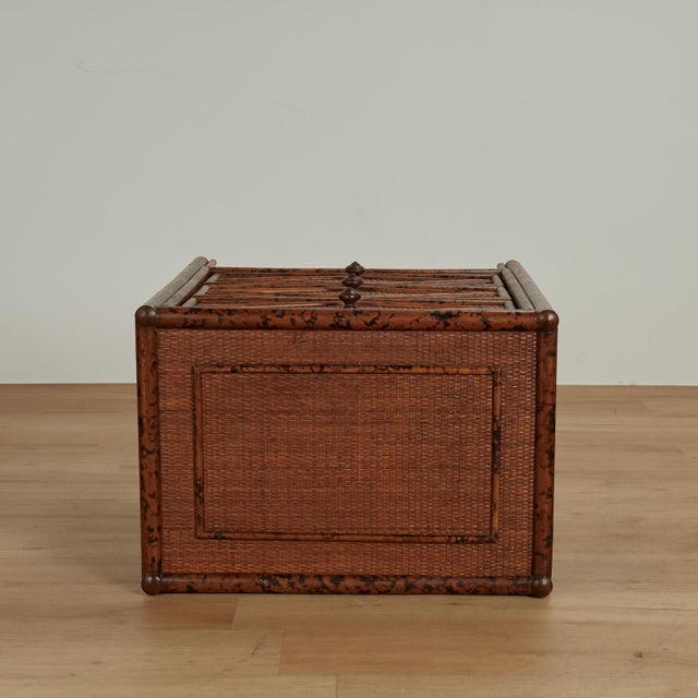 Pair of Vintage British Colonial Faux Bamboo and Grasscloth Stands For Sale - Image 15 of 16