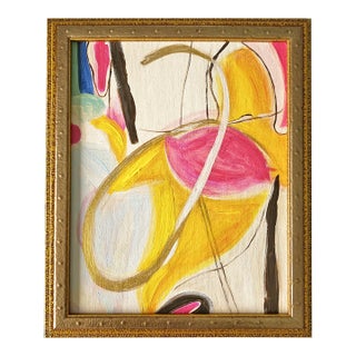 Original Abstract Painting Pink Yellow Modern Art Framed Acrylic on Canvas Contemporary Expressionist Wall Art 13x16 For Sale