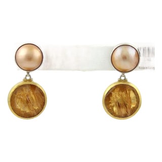 Mid 20th Century Pair of Gurhan Red Agate Mabe Pearls Sterling Silver & 24k Overlay Gold Earrings For Sale