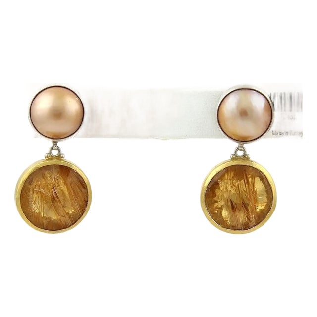 Mid 20th Century Pair of Gurhan Red Agate Mabe Pearls Sterling Silver & 24k Overlay Gold Earrings For Sale