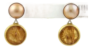 Mid 20th Century Pair of Gurhan Red Agate Mabe Pearls Sterling Silver & 24k Overlay Gold Earrings