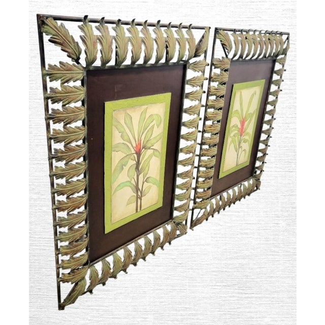 Oversized Vintage Hand Painted Palm Tree Metal Leaf Palm Beach Regency Wall Art- A Pair For Sale - Image 12 of 13