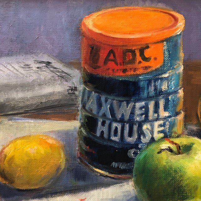 Vintage Original Modernist Still Life Fruit &amp; Coffee