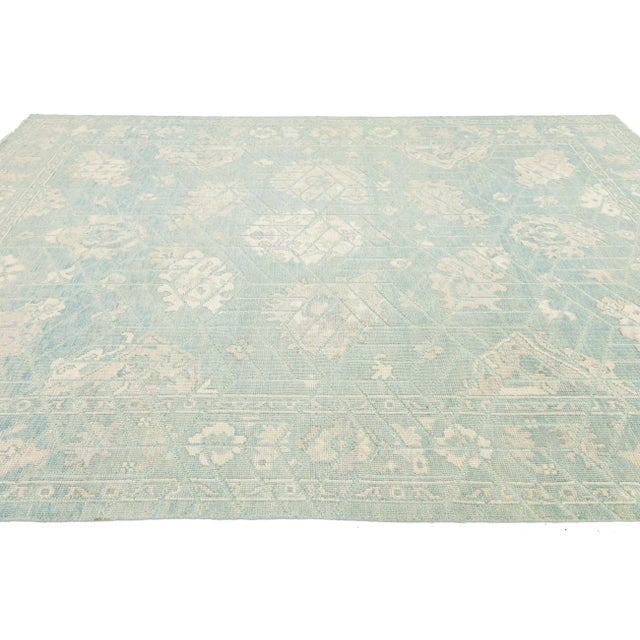 Textile Modern Oushak Style Hand-Knotted Area Wool Rug – Seafoam & Ivory 9x12 For Sale - Image 7 of 11