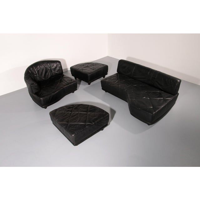 Modular Sofa in Black Leather, 1980, Set of 4 For Sale - Image 11 of 12