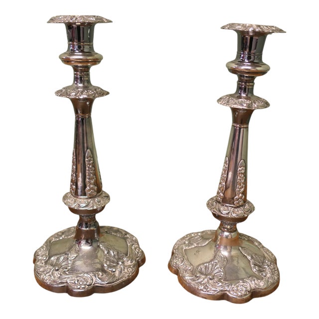 19th Century Silver Plated Candlesticks, Set of 2 For Sale