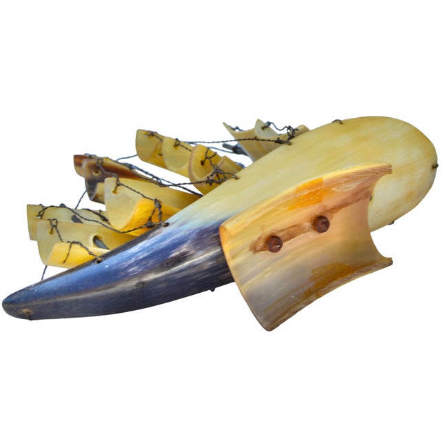 Mid 20th Century Mid 20th Century Handcrafted Natural-Horn Hues Americana Ship Accent For Sale - Image 5 of 5