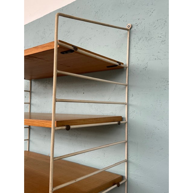 Tan Vintage Scandinavian Wall Bookcase with Oak Shelves, 1960s For Sale - Image 8 of 12