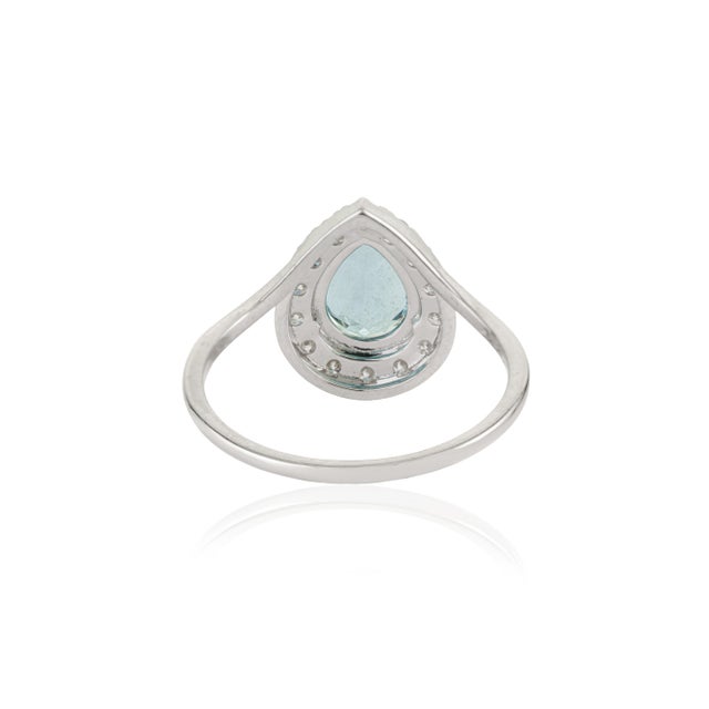 Art Deco 14k White Gold 1 Ct Aquamarine and Diamond Halo Cocktail Ring Size 5 For Sale - Image 9 of 17
