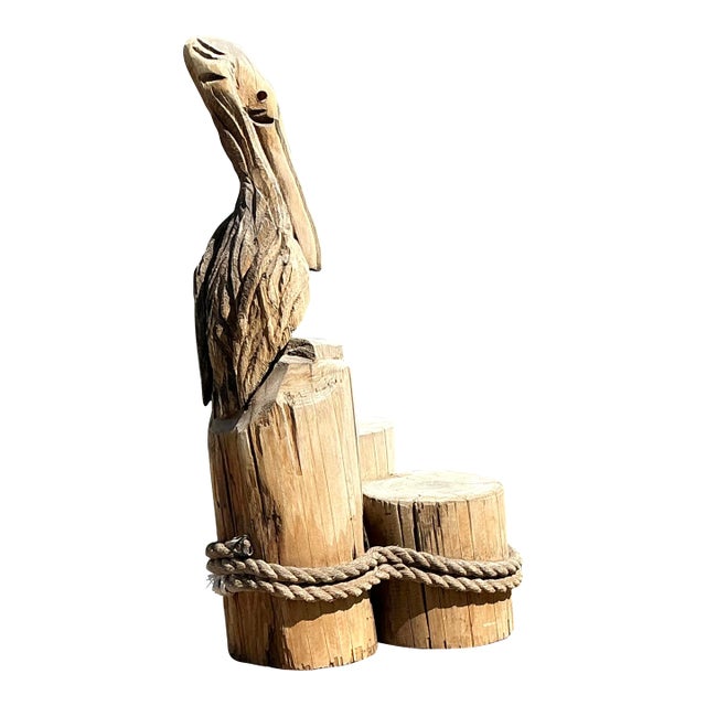 Vintage Hand Carved Pelican on Dock For Sale
