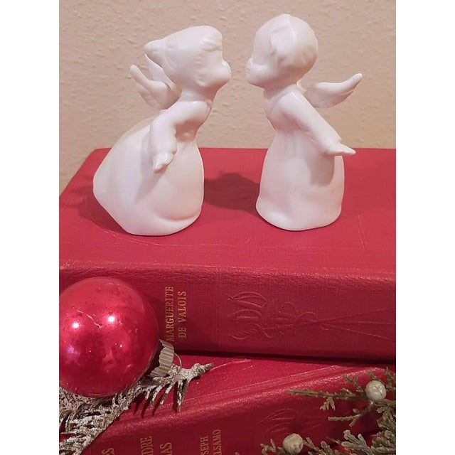 White Vintage Porcelain Kissing Angel Figurines For Sale - Image 8 of 8