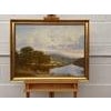 Mountain Lake Oil Painting of a Loch in the Scottish Highlands with two boys fishing with their dog, by British Artist,...
