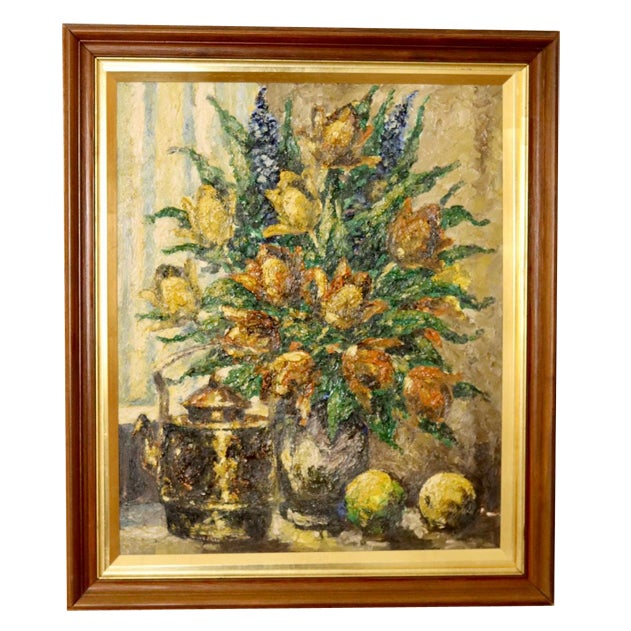 Lars Draabyek, Floral Still Life, 1950s, Oil For Sale
