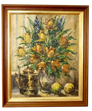 Lars Draabyek, Floral Still Life, 1950s, Oil