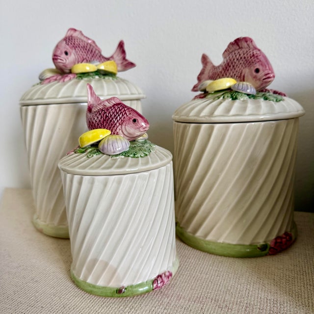 Fitz and Floyd Fish, Clams Jar Canister and Lid - Set of 3 For Sale In Miami - Image 6 of 12