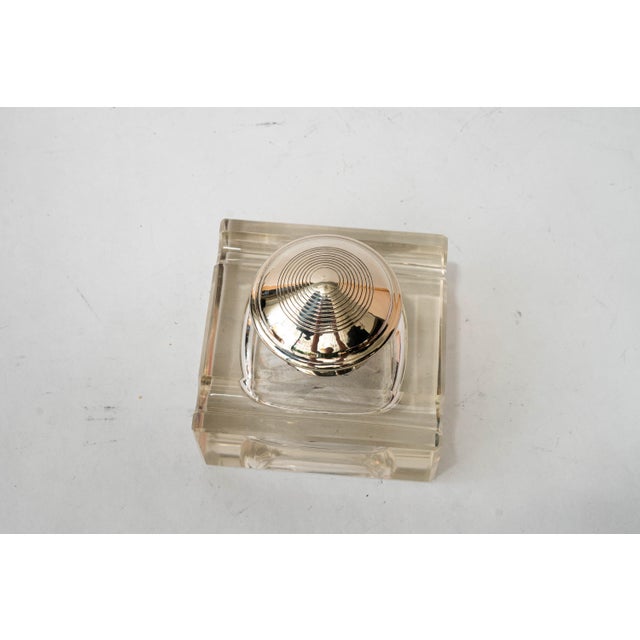 Art Deco Nickel-Plated Inkwell with Cut Glass and Brass, 1920s For Sale - Image 4 of 7