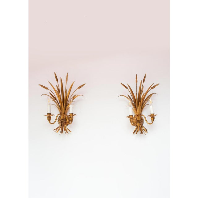 Gold Italian Gilt Metal Wall Sconces with Leaves and Ears of Wheat, 1970s, Set of 2 For Sale - Image 8 of 8