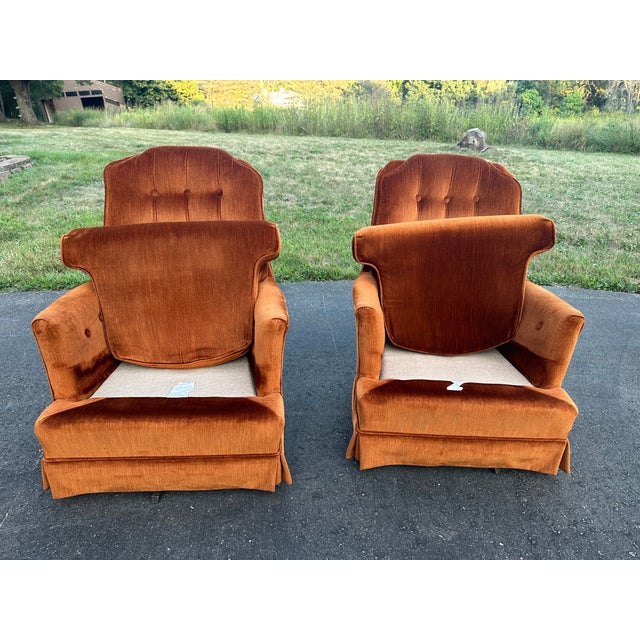 Textile Pair of Vintage 1970s Swivel Rocker Chairs - Bronze Tufted Velvet (Kroehler/Middletown) For Sale - Image 7 of 17
