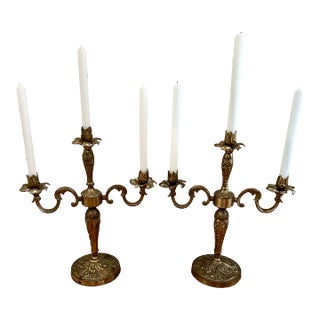 1920s Gilded Metal 3-Arm Candelabras- a Pair For Sale