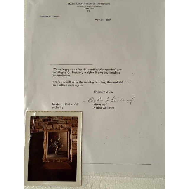 1960s Original G. Becciani 1968 Floral Oil Painting in Hand Carved Gilded Frame For Sale - Image 5 of 12