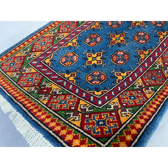 Blue Tribal Oriental Wool Runner Rug With Geometric Medallions, 2'7" X 6'8" For Sale - Image 10 of 15