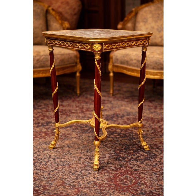 1990s French Artisan Louis XVI Mahogany Marble Side Table - 1 Pc For Sale - Image 4 of 8