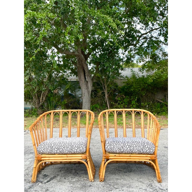 Vintage Coastal Stick Rattan Lounge Chairs After Albini - A Pair For Sale In West Palm - Image 6 of 12