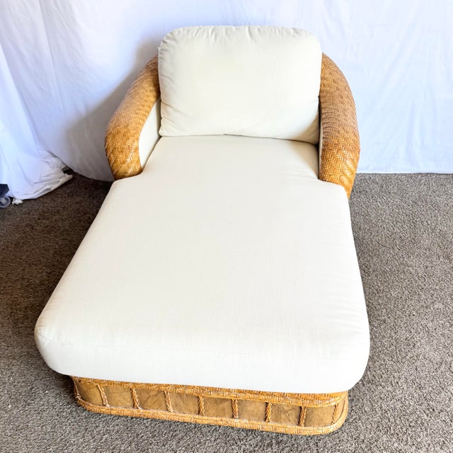 Boho Chic Wicker Rattan Chaise Lounge For Sale In Miami - Image 6 of 12