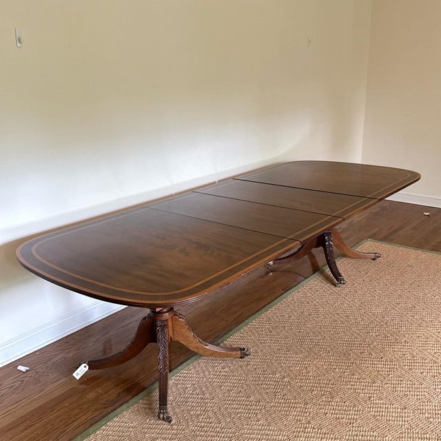 Wood Vintage Georgian Style Mahogany Double-Pedestal Extension Dining Table For Sale - Image 7 of 7