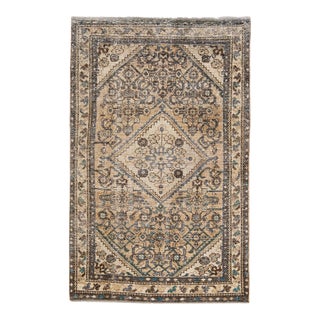 1960s Vintage Persian Distressed Handmade Tribal Beige Wool Rug For Sale