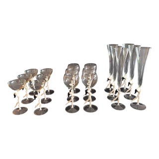 Liqueur and Wine and Champagne Glasses from Lauscha, 1940s, Set of 18 For Sale