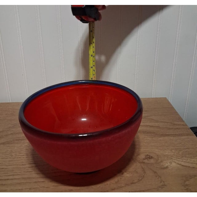 Mid-Century Modern Franco Moretti Murano Art Glass Scavo Bowl Red Cobalt Blue Signed Italy Vintage For Sale - Image 3 of 5
